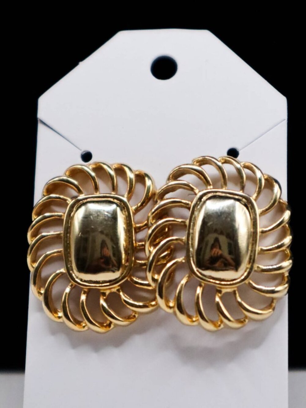 Vintage Gold Tone Open Swirl Statement Earrings Costume Jewelry '80s Deco
